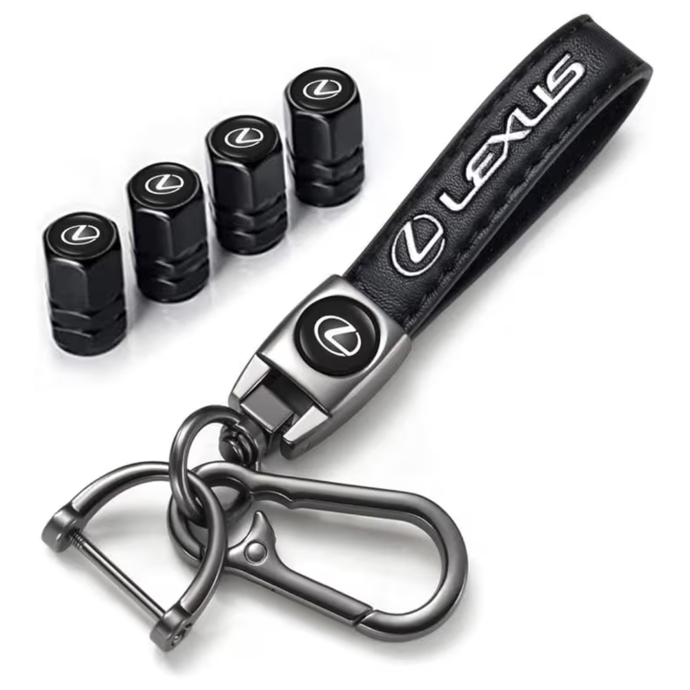 Lexus Black Tire Valve Caps with Keychain